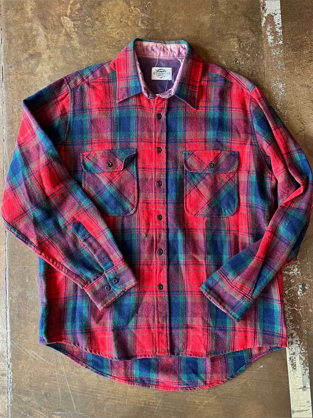 Fieldmaster 90s Wool Blend Red Plaid Button Down Flannel Shirt Large L Western